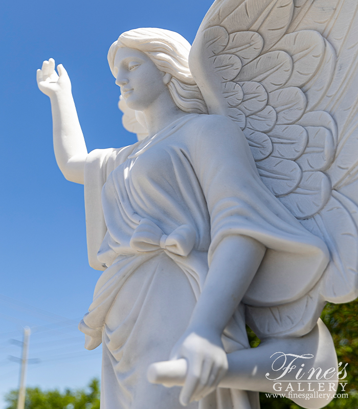 Marble Memorials  - Angel With Trumpet Marble Monument - MEM-334